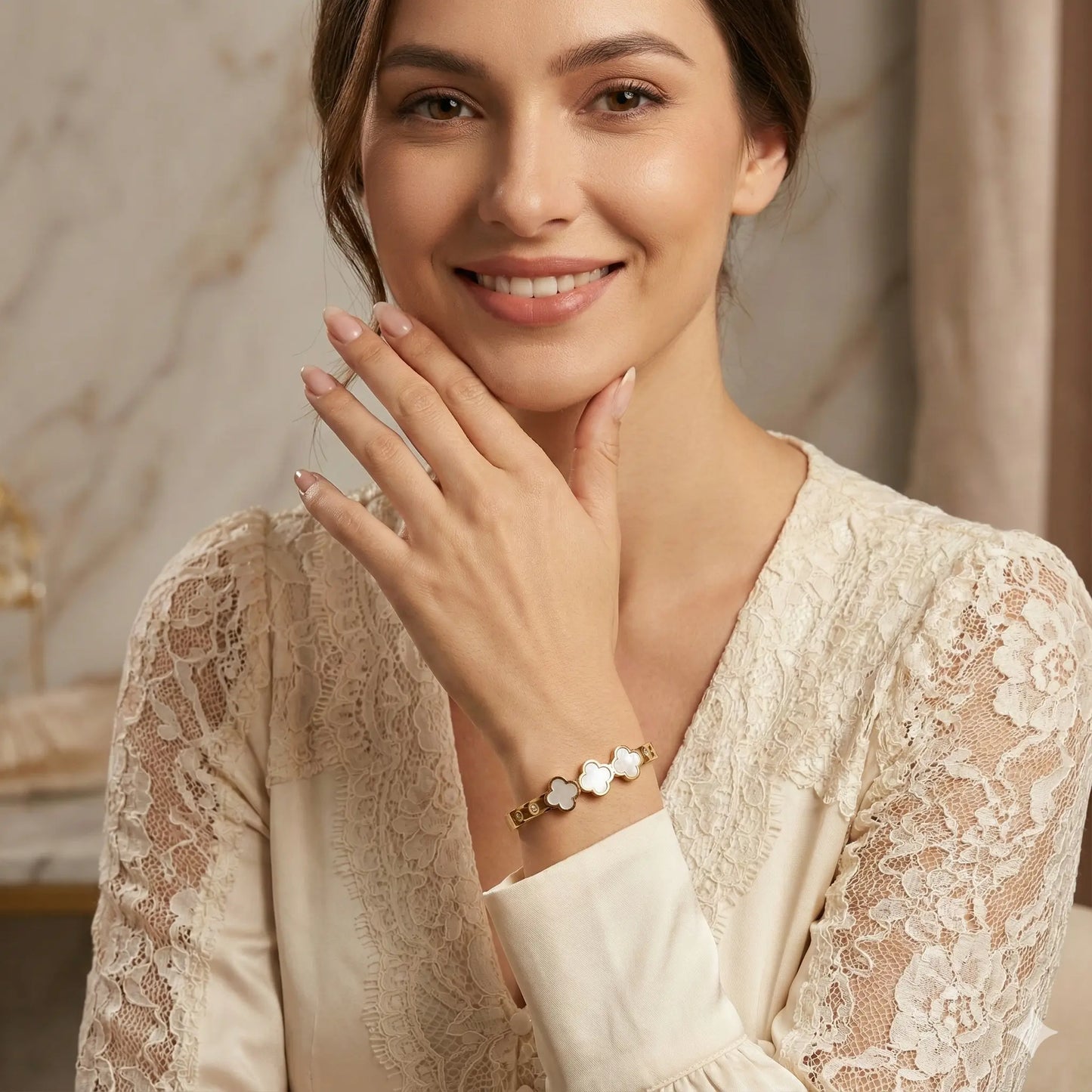 White Bloom Pearl Cuff Trending Braclet For Women Vavya