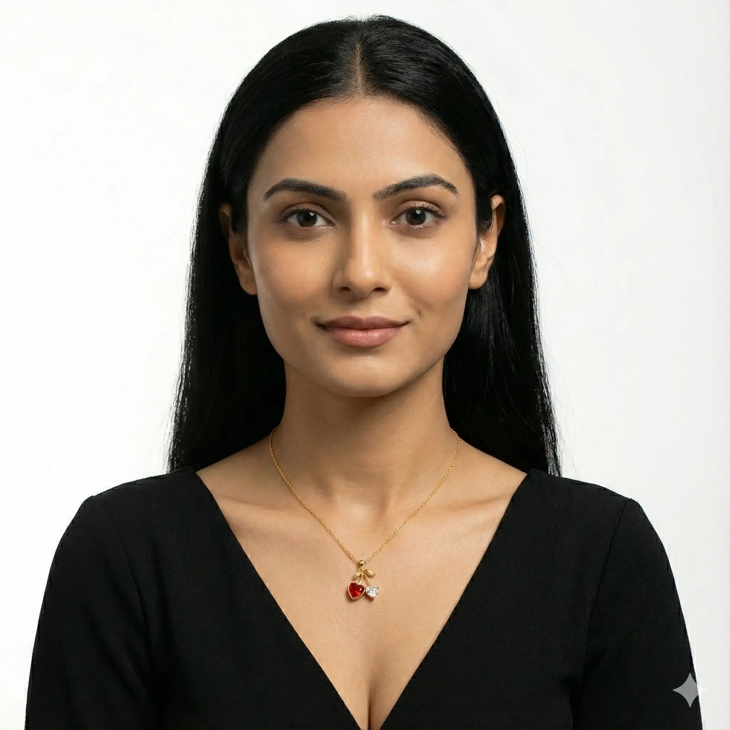 18K Gold-Plated Cherry Twin Heart Pendant Necklace with Red Crystal Vavya