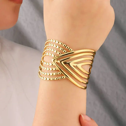 Gold-Plated Anti-Tarnish Stainless Steel Contemporary Cuff Bracelet Vavya