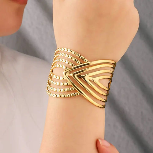 Gold-Plated Anti-Tarnish Stainless Steel Contemporary Cuff Bracelet Vavya
