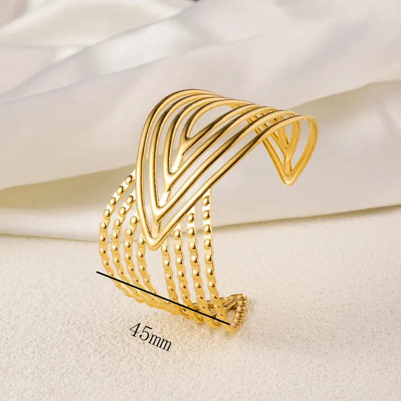 Gold-Plated Anti-Tarnish Stainless Steel Contemporary Cuff Bracelet Vavya