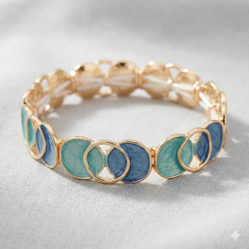 Coastal Waves Enamel Strechable Braclet For Women Vavya