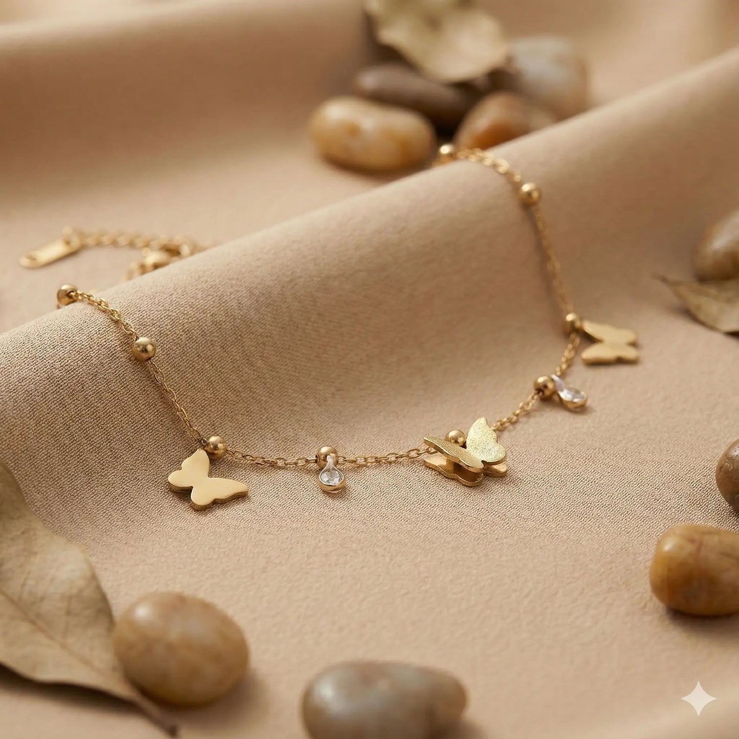 Whispering Wings Anklet with Gold Butterflies For Women Vavya