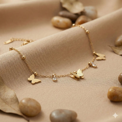 Whispering Wings Anklet with Gold Butterflies For Women Vavya