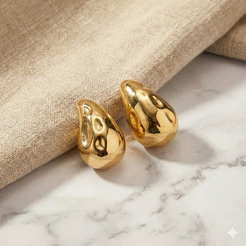 Molten Gold Drop Earrings in High-Gloss Sculpted Finish Vavya