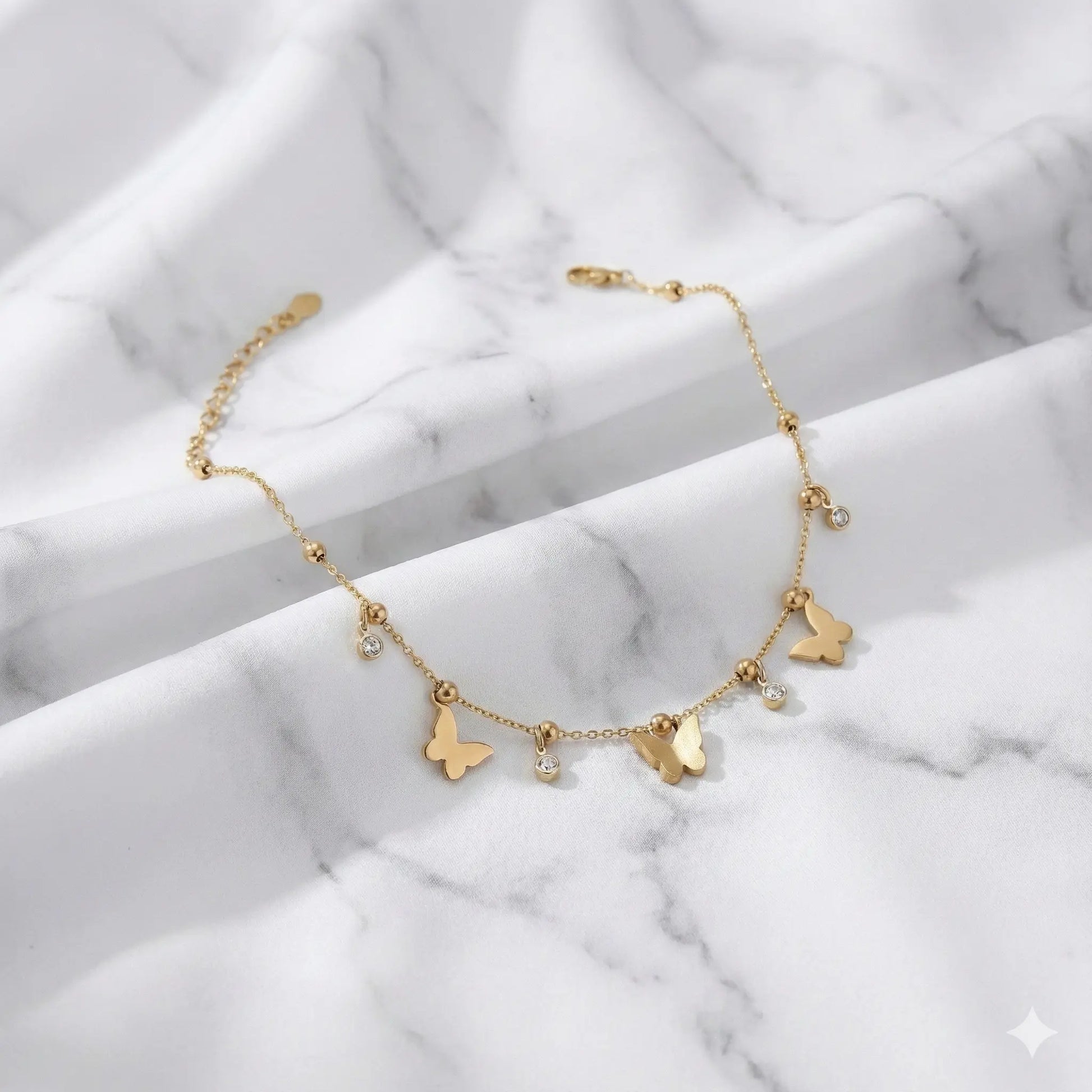 Whispering Wings Anklet with Gold Butterflies For Women Vavya