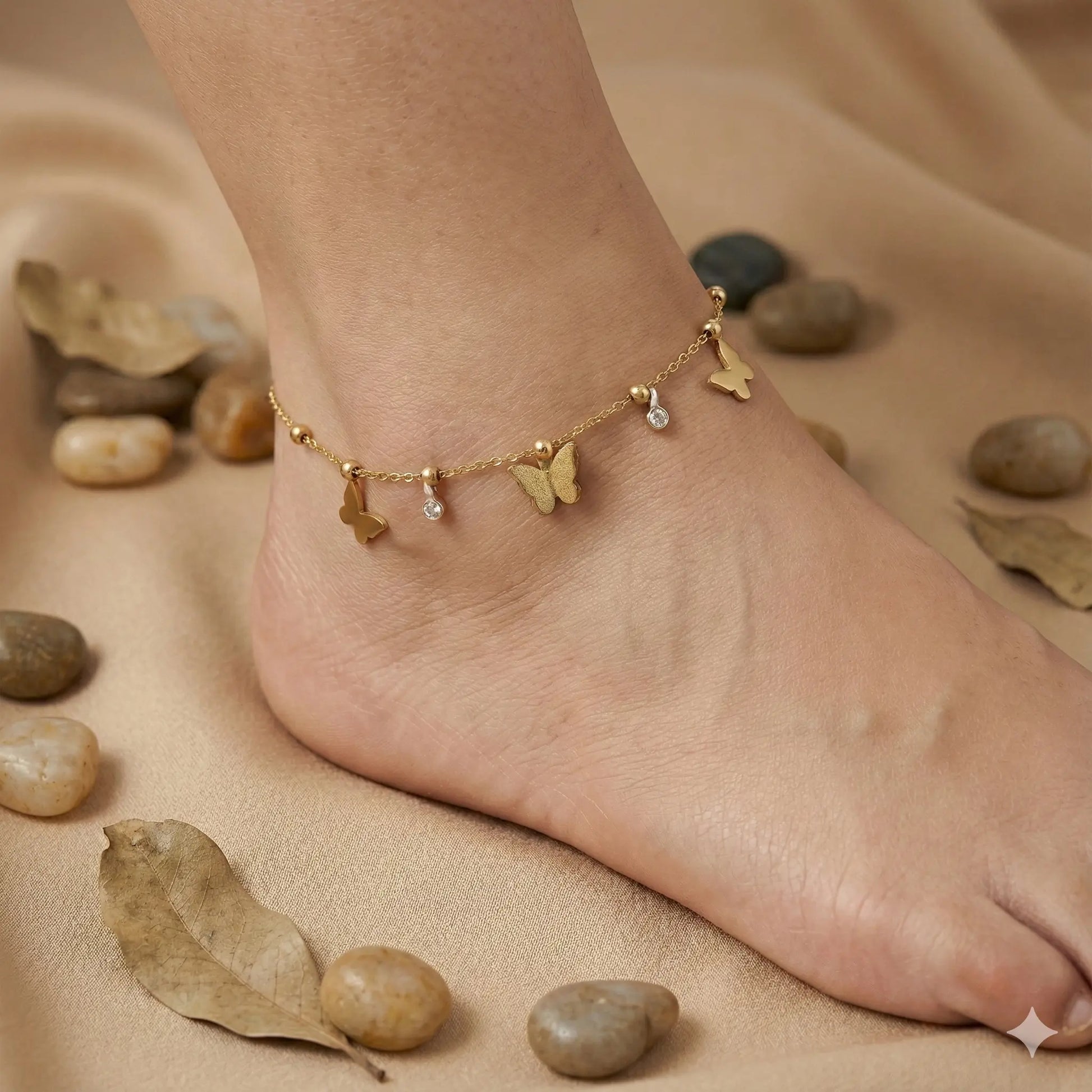 Whispering Wings Anklet with Gold Butterflies For Women Vavya