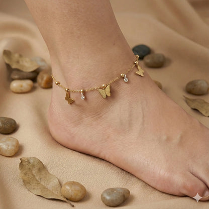 Whispering Wings Anklet with Gold Butterflies For Women Vavya