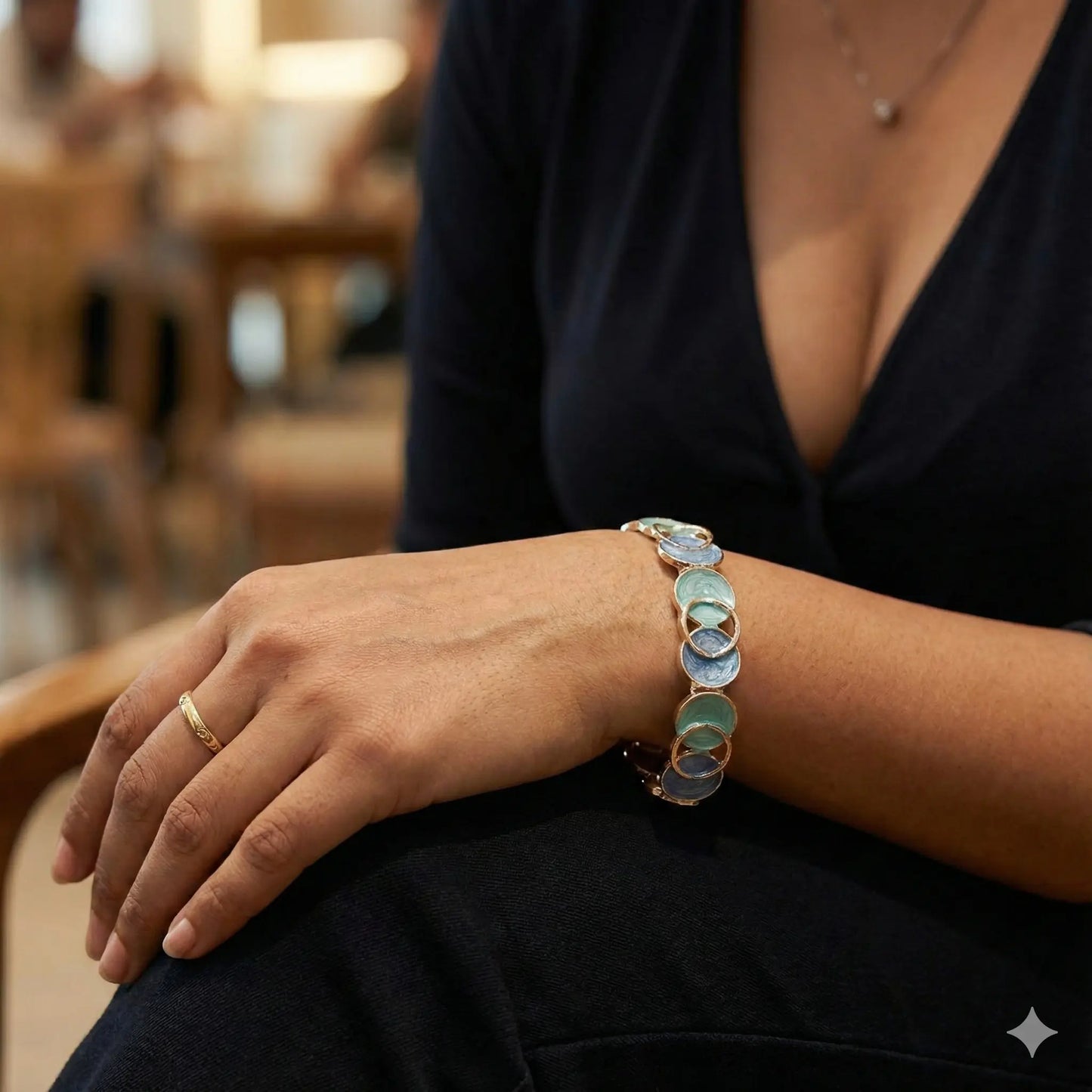 Coastal Waves Enamel Strechable Braclet For Women Vavya