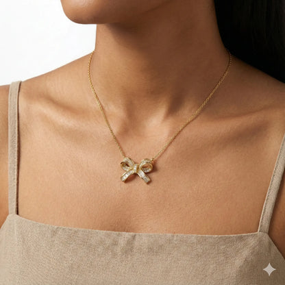 Glamour Bow Necklace Adorned with Glittering Stones Vavya