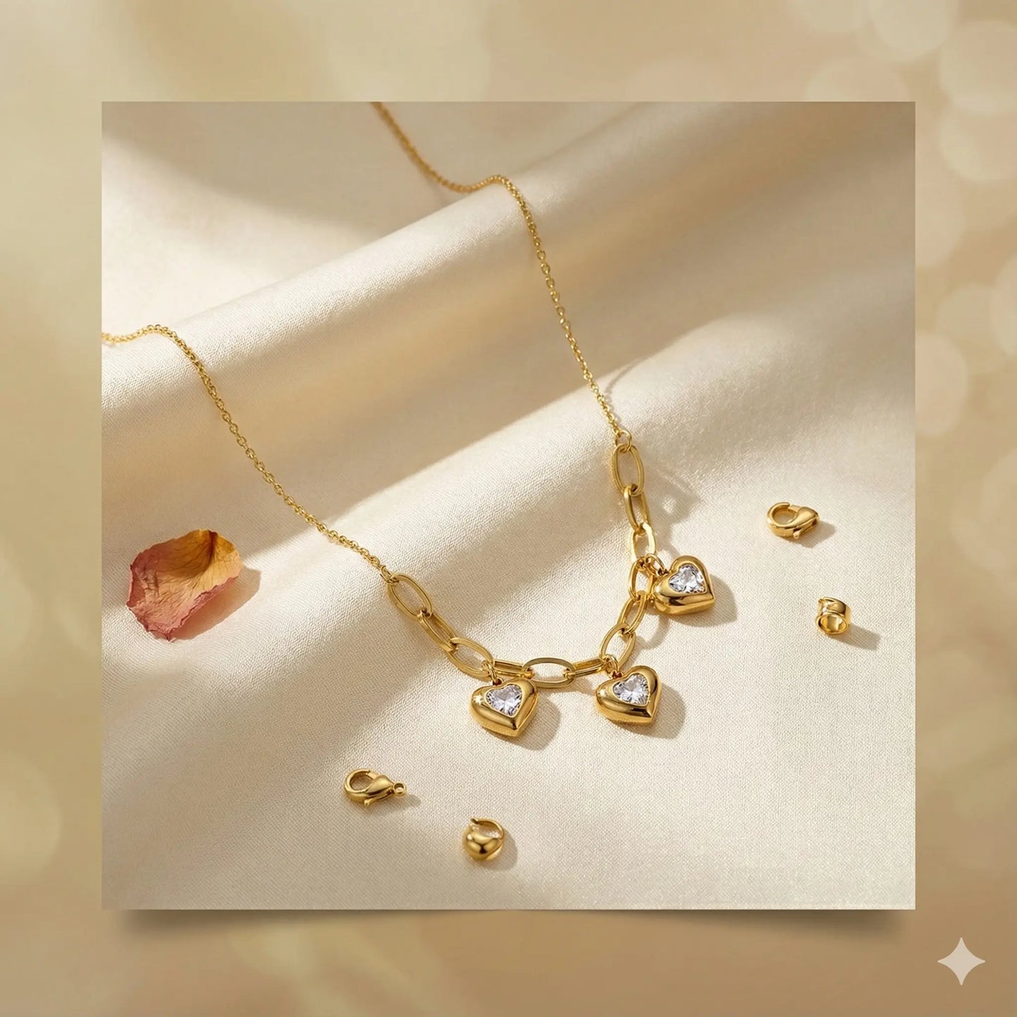 Heart Cluster Necklace Handcrafted in High-Shine 18K Gold Polish Vavya