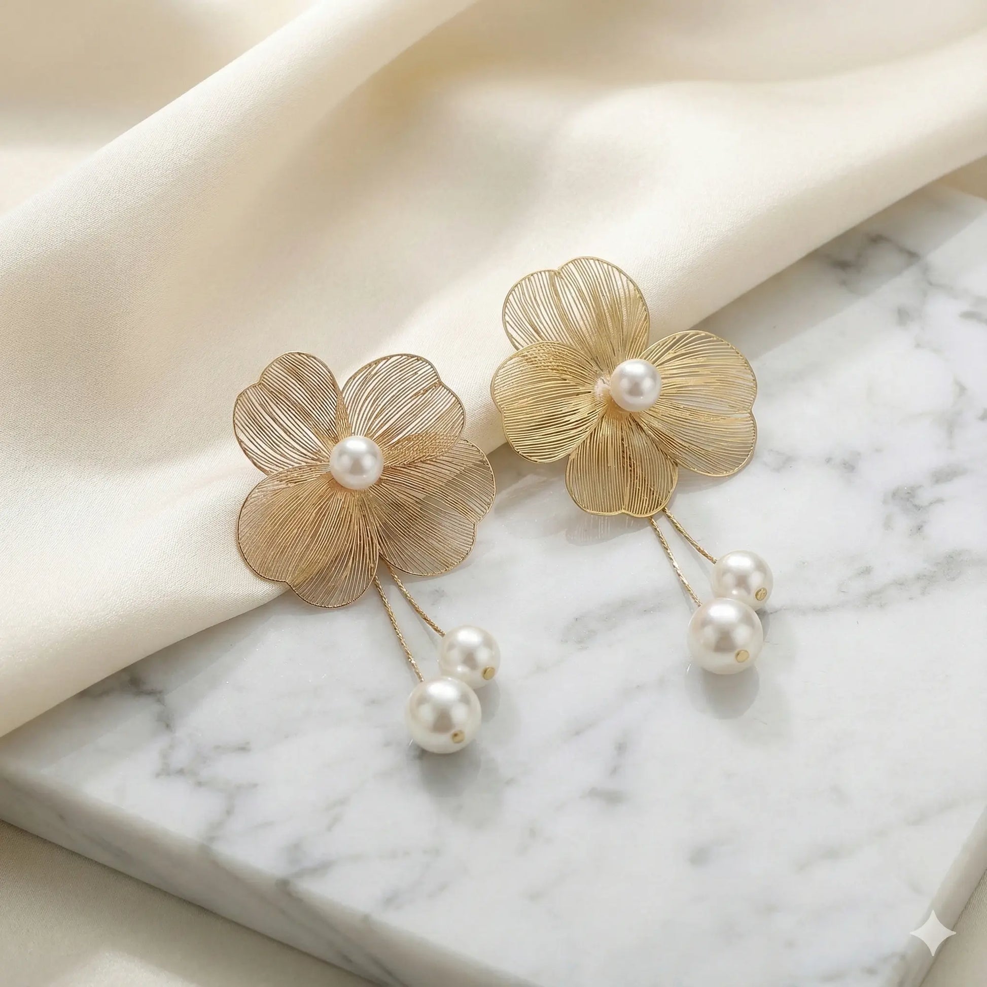 Whispering Petal Pearl Earrings with Delicate Floral Metal Art Vavya