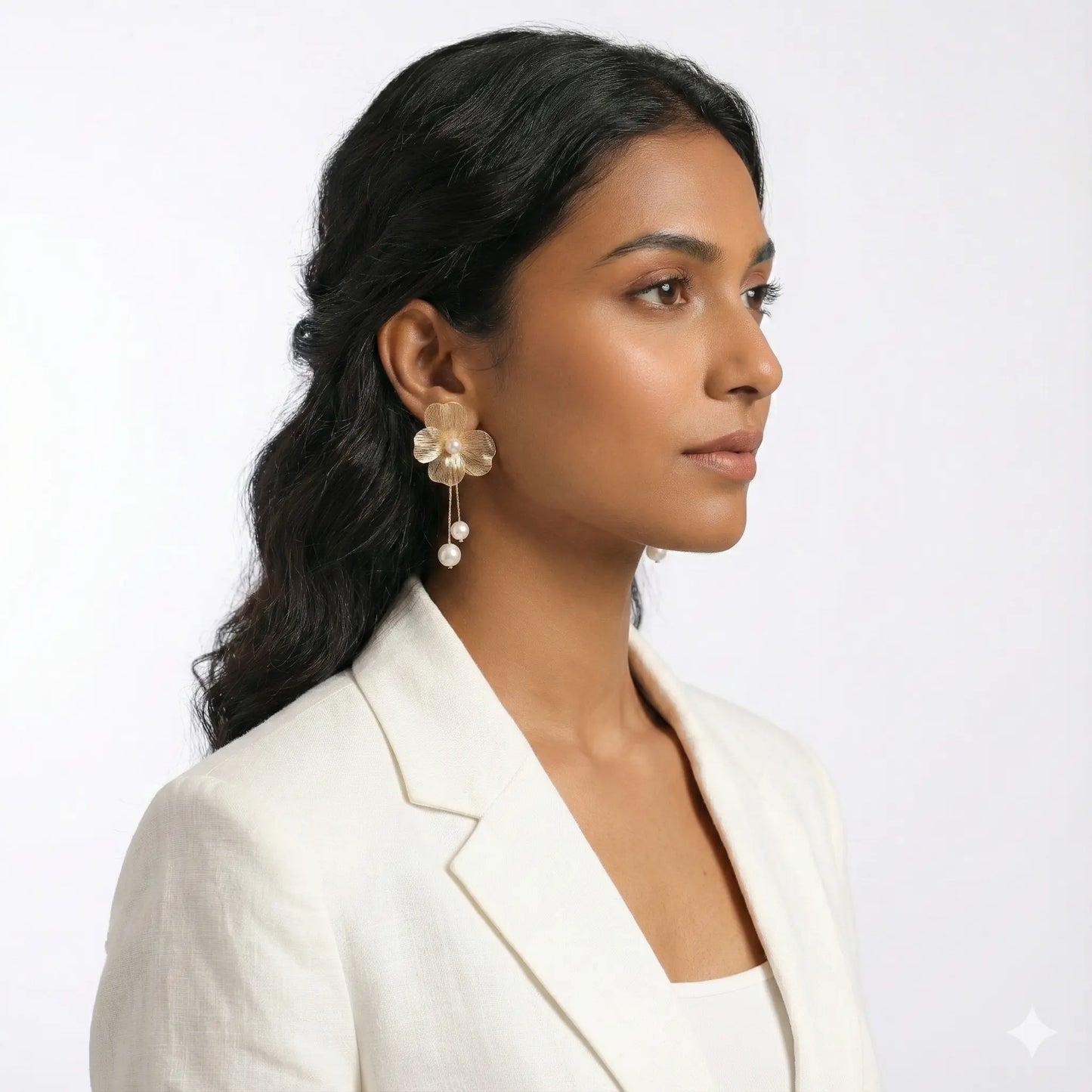 Whispering Petal Pearl Earrings with Delicate Floral Metal Art Vavya