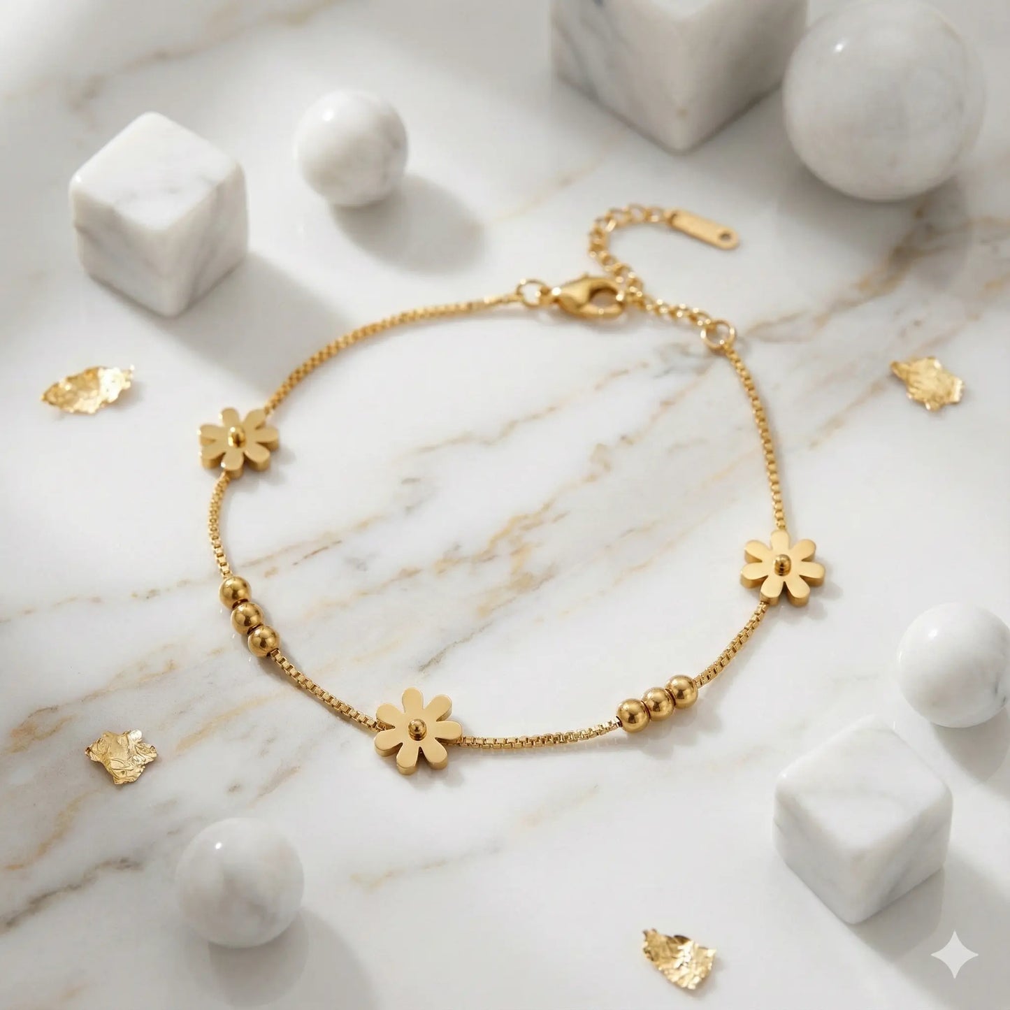 Cheerful Bloom Anklet in Minimal Golden Floral Design Vavya