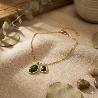 Green Jade & Black Onyx Pendant Anklet in 18K Gold Polish Vavya