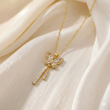 Butterfly Drop Necklace Featuring Hand-Set Crystals and Anti-Tarnish Coating Vavya