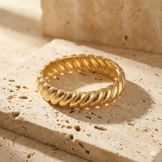 Chunky Gold Twisted Croissant Hinged Cuff Bracelet For Women Vavya