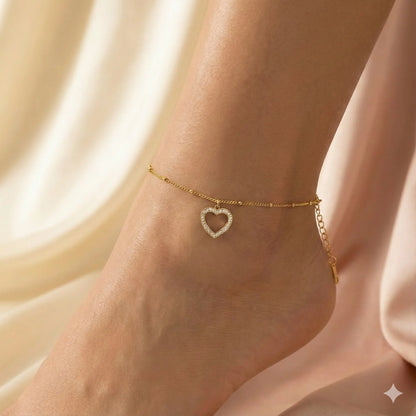 Golden Love Glow Anklet with Dazzling Heart Pendant Vavya