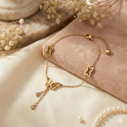 Golden Flutter Anklet with Butterfly Charm & Crystal Droplets Vavya