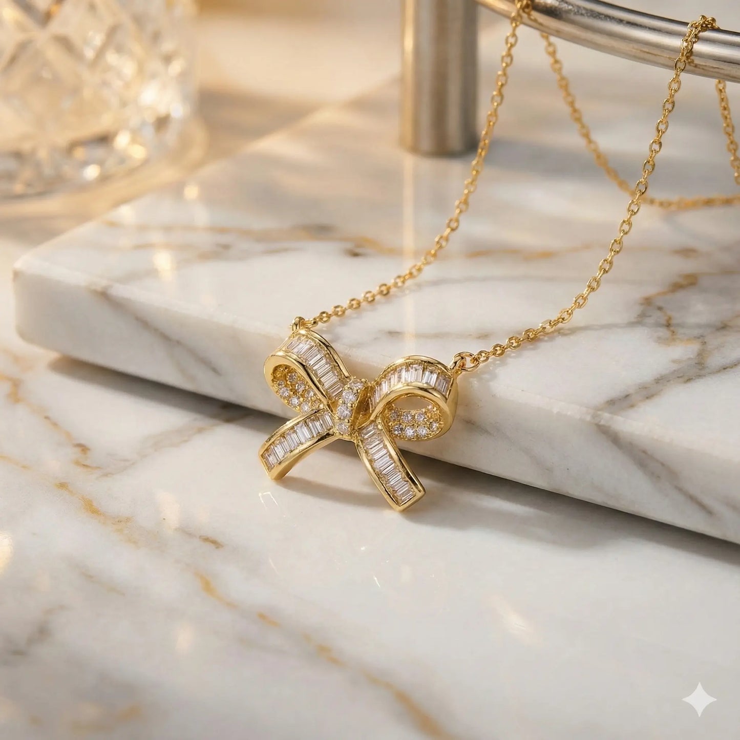 Glamour Bow Necklace Adorned with Glittering Stones Vavya