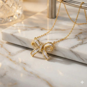Glamour Bow Necklace Adorned with Glittering Stones