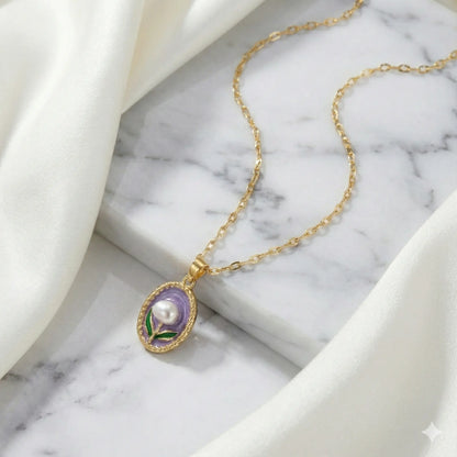 Lavender Bloom Pearl Pendant Necklace For Women Vavya