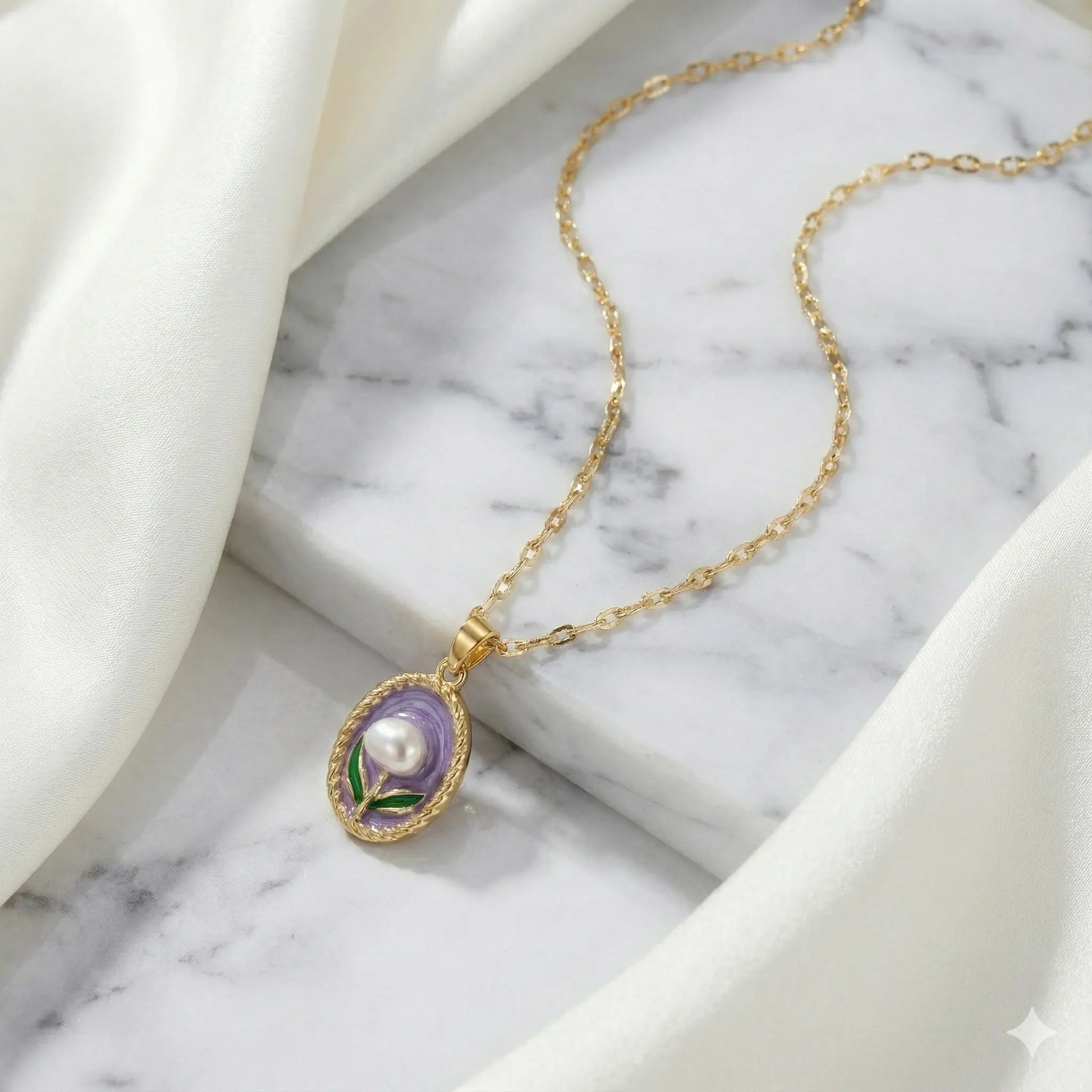 18K Gold-Plated Purple Floral Pendant Necklace with Freshwater Pearl Accent Vavya