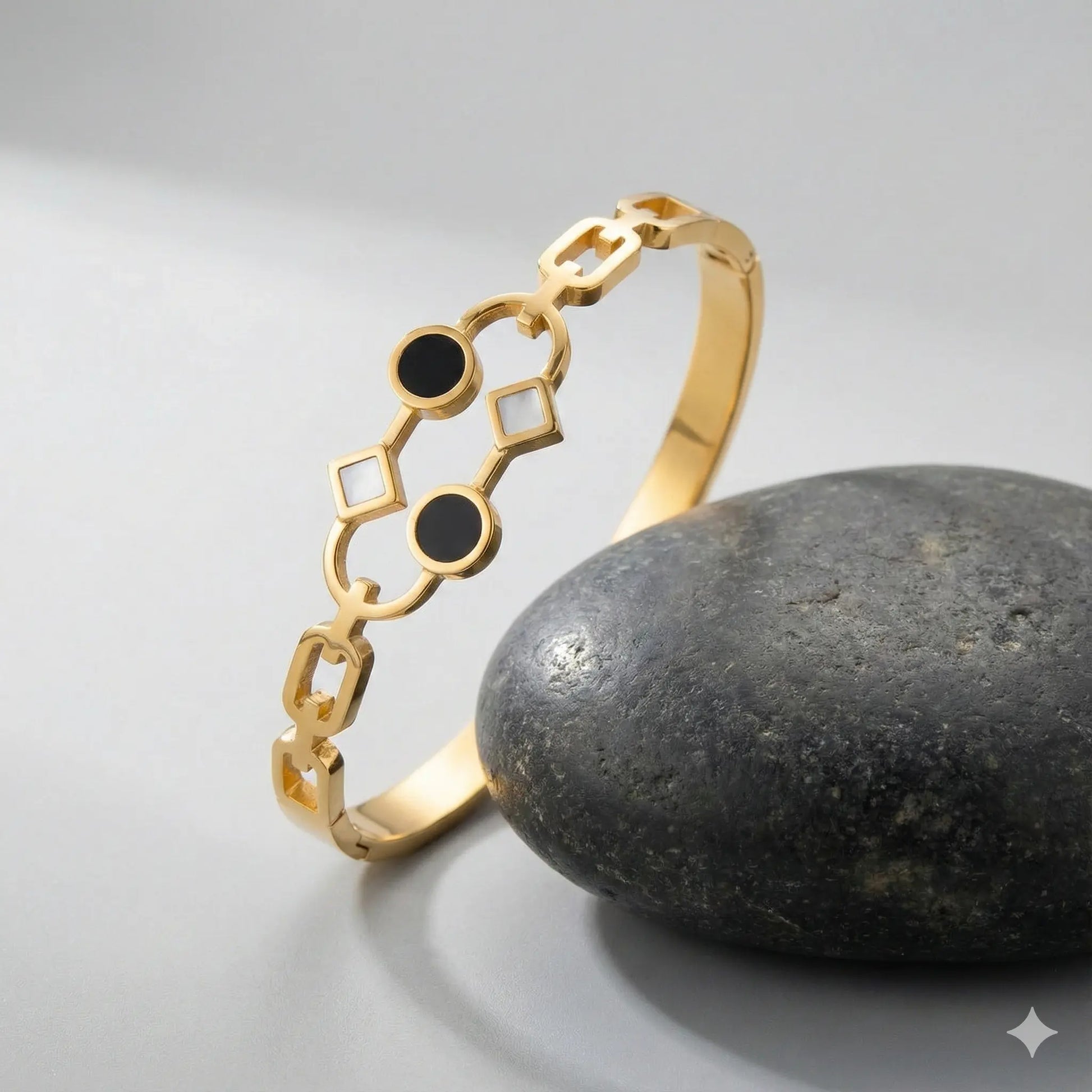 Black Enamel Linked Cuff Trending Braclet For Women Vavya