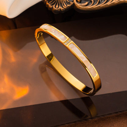 Contemporary Mother of Pearl Bracelet | Gold-Plated, Anti-Tarnish Stainless Steel for Women