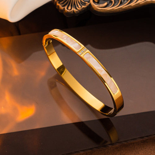 Contemporary Mother of Pearl Bracelet | Gold-Plated, Anti-Tarnish Stainless Steel for Women