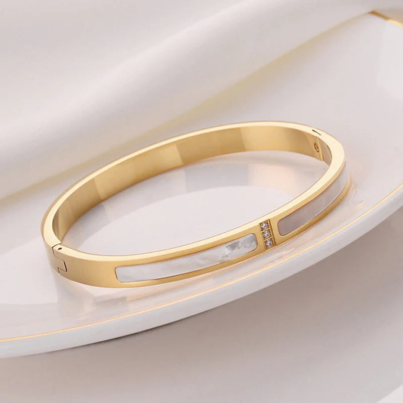 Contemporary Mother of Pearl Bracelet | Gold-Plated, Anti-Tarnish Stainless Steel for Women