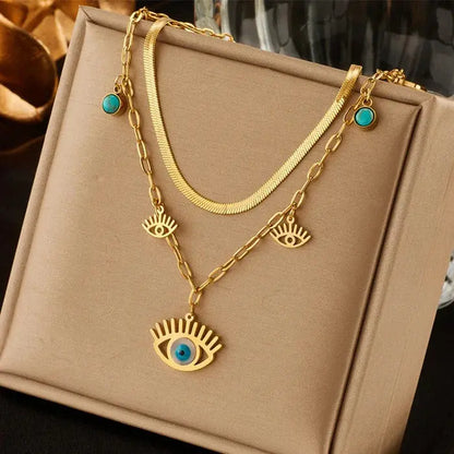 Women’s Evil Eye Dual-Strand Necklace | Gold-Plated & Anti-Tarnish Design Vavya