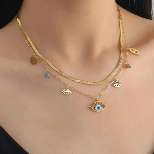 Women’s Evil Eye Dual-Strand Necklace | Gold-Plated & Anti-Tarnish Design Vavya