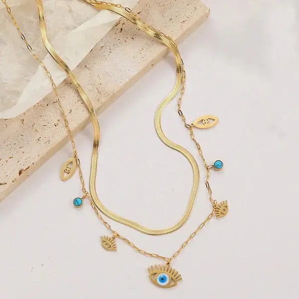 Women’s Evil Eye Dual-Strand Necklace | Gold-Plated & Anti-Tarnish Design Vavya