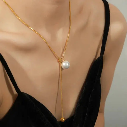 Minimalist Pearl-Studded Pendant for Women | Gold-Plated Stainless Steel Vavya