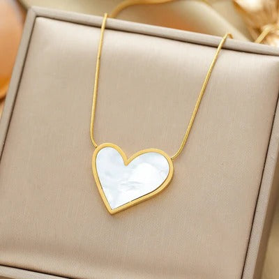 Elegant Heart-Themed Mother of Pearl Pendant | Gold-Plated, Anti-Tarnish