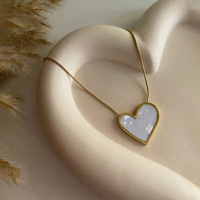 Elegant Heart-Themed Mother of Pearl Pendant | Gold-Plated, Anti-Tarnish