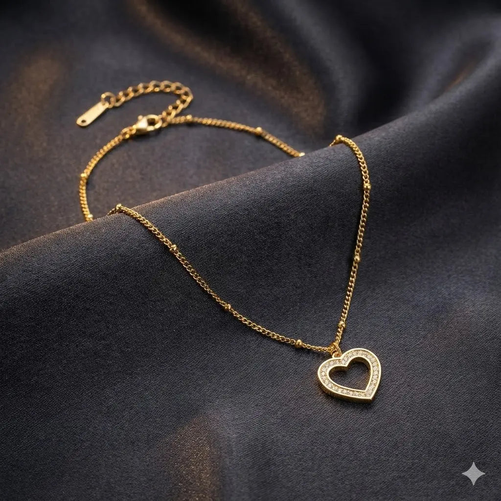 Golden Love Glow Anklet with Dazzling Heart Pendant Vavya