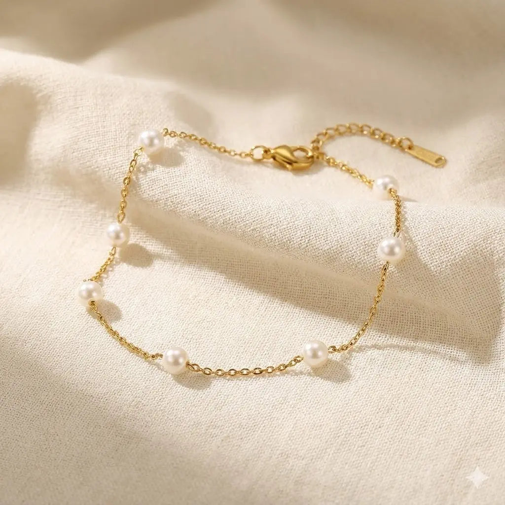 Pearl Anklet with Floating Pearls on a Golden Chain For Women Vavya