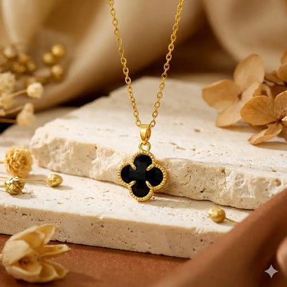 Classic Black Clover Pendant in 18K Gold Finish with Rich Enamel Vavya