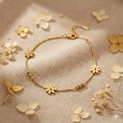 Cheerful Bloom Anklet in Minimal Golden Floral Design Vavya