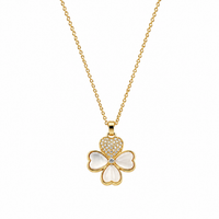 Clover Pearl Crystal Pendant Necklace Floral Charm Vavya