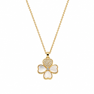 Clover Pearl Crystal Pendant Necklace Floral Charm Vavya